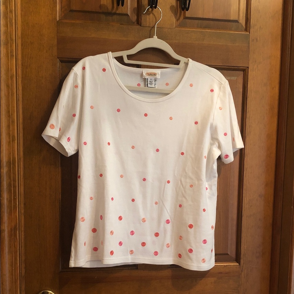 Talbots White Tee with Pink Dot Accent